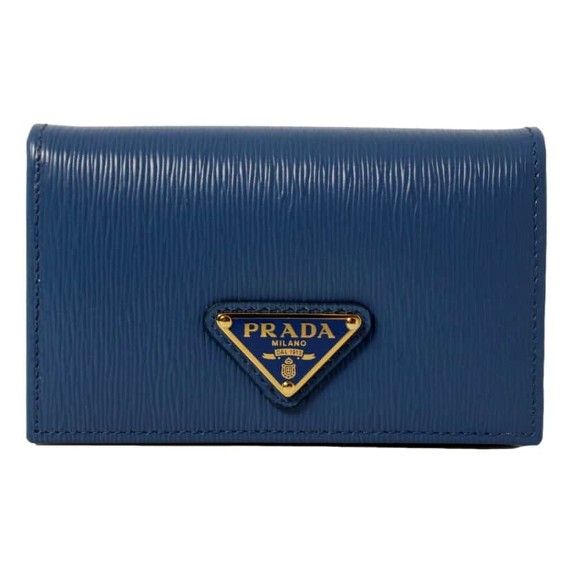 Prada Prada Blue Vitello Move Leather Triangle Logo Card Case Wallet Blue Leather Good condition - Front View