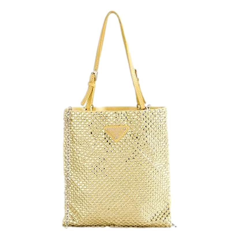 Prada Prada Mini Satin Crystal Embellished Double Handle Crossbody Handbag Yellow Yellow Satin Never worn - Front View