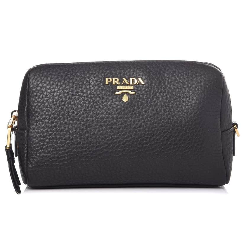 Prada Prada Vitello Daino Black Leather Cosmetic Pouch Black Leather Never worn - Front View