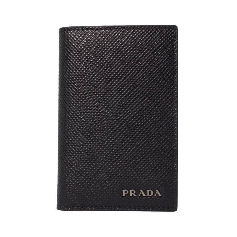 Prada Prada Black Saffiano Leather Vertical Logo Card Holder Black Canvas Good condition - Front View