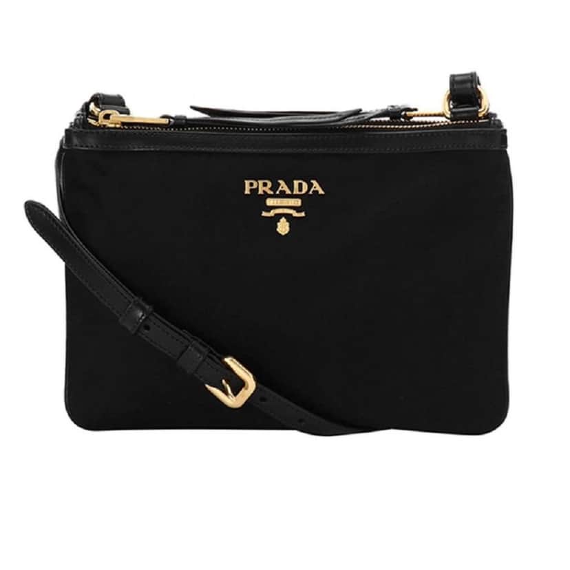 Prada Prada Logo Tessuto Nylon Soft Calf Trim Black Cross Body Bag Black Canvas Good condition - Front View