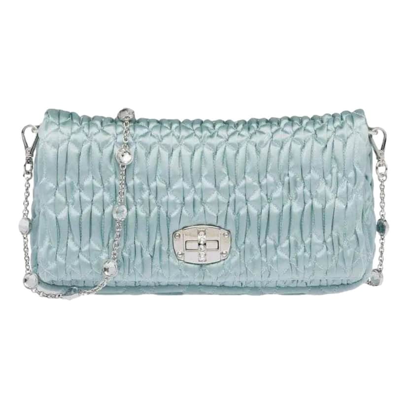 Miu Miu Miu Miu Satin Quilted Crystal Embellished Chain Crossbody Light Blue Blue Satin Never worn - Front View