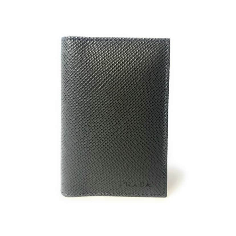 Prada Prada Mens Saffiano Leather Vertical Card Black Holder Bifold Wallet Black Canvas Good condition - Front View