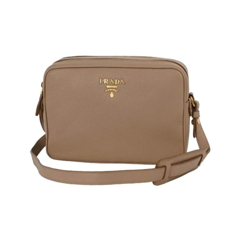 Prada Prada Beige Vitello Phenix Leather Double Zip Crossbody Bag Beige Leather Good condition - Front View