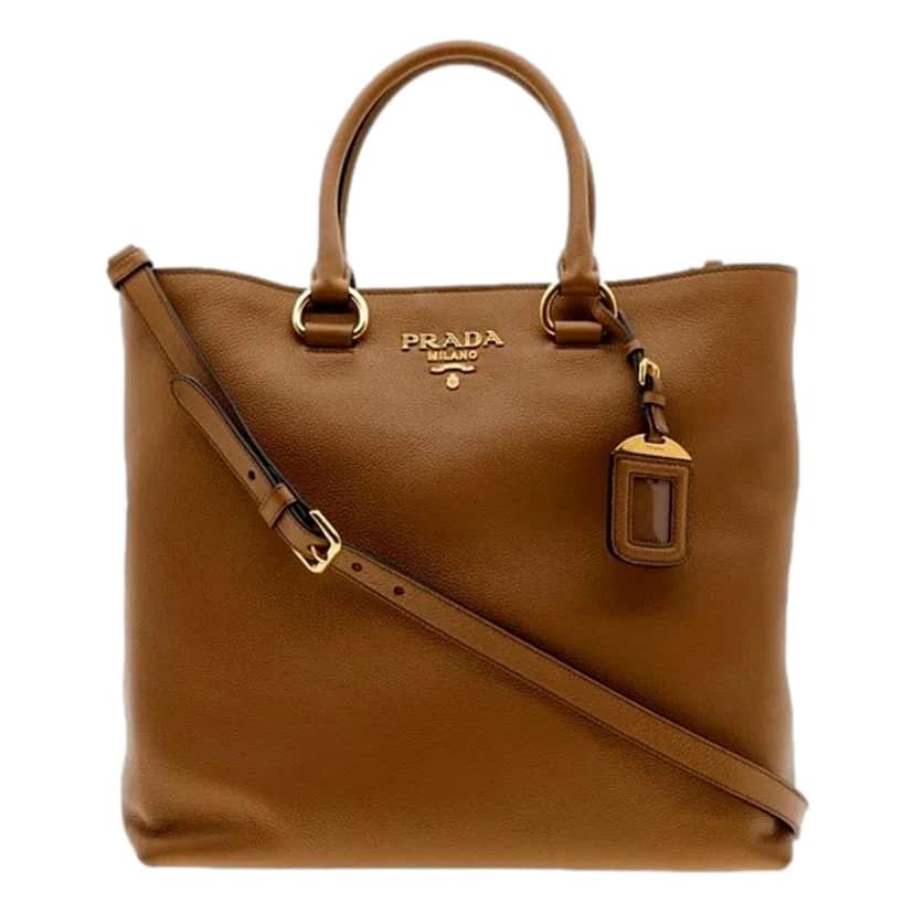 Prada Prada Vitello Phenix Caramel Brown Shopping Tote Bag Brown Leather Never worn - Front View