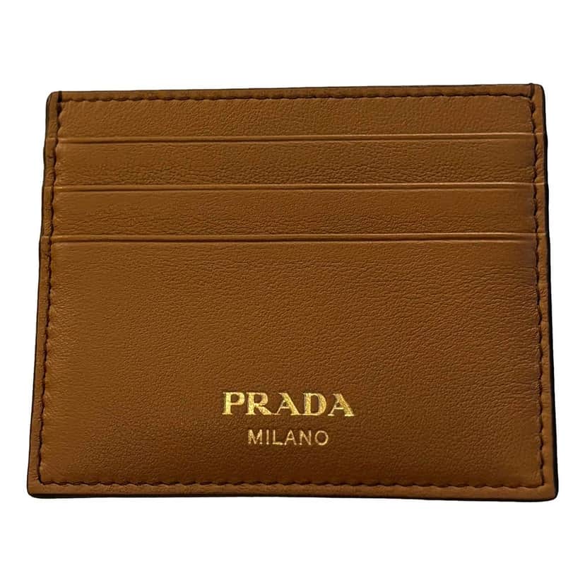 Prada Prada Caramel Soft Grain Leather Gold Embossed Logo Card Holder Wallet Brown Leather Never worn - Front View