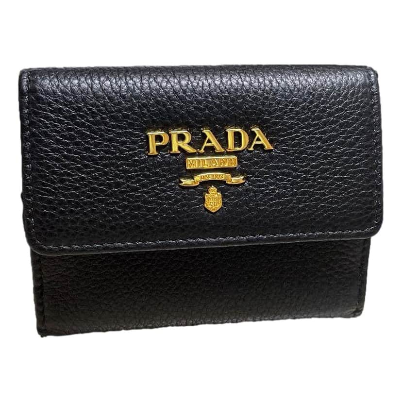 Prada Prada Vitello Grain Nero Black Bifold ID Holder Snap Wallet Black Leather Never worn - Front View
