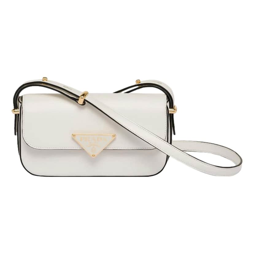 Prada Prada Embleme Triangle Logo Soft Calfskin Crossbody Bag White White Leather Never worn - Front View