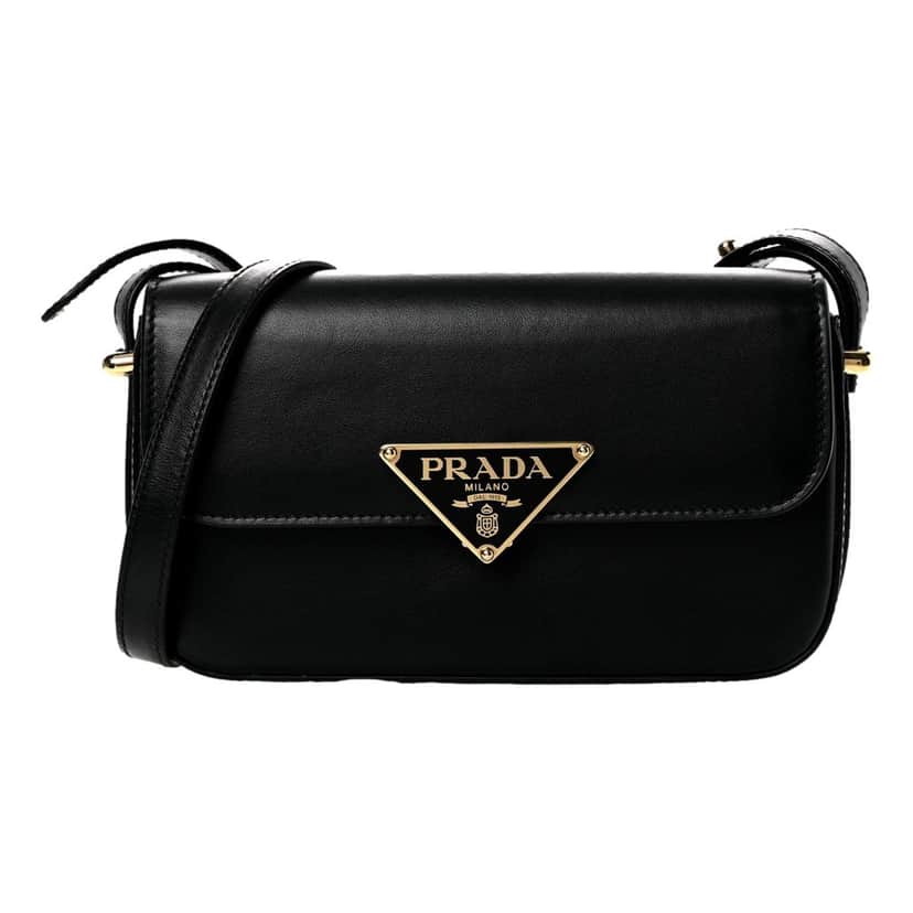 Prada Prada Embleme Triangle Logo Soft Calfskin Crossbody Bag Black Black Leather Never worn - Front View