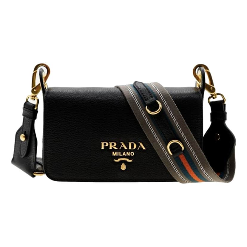Prada Prada Milano Black Small Leather Crossbody Bag Web Stripe Strap Black Leather Never worn - Front View