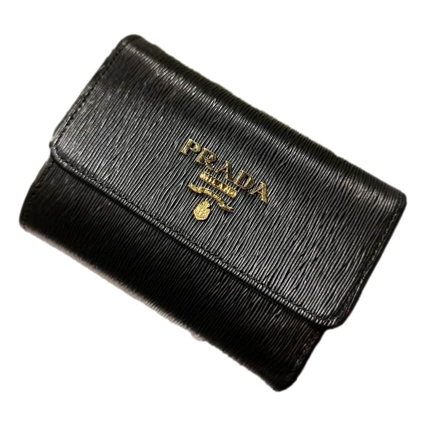 Prada Prada Vitello Move Nero Black Trifold Coin Zipper Snap Card Holder Wallet Black Leather Never worn - Front View