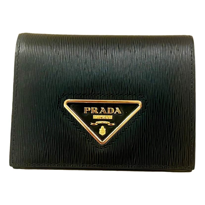 Prada Prada Vitello Move Nero Black Triangle Logo Leather Bifold Snap Wallet Black Leather Never worn - Front View