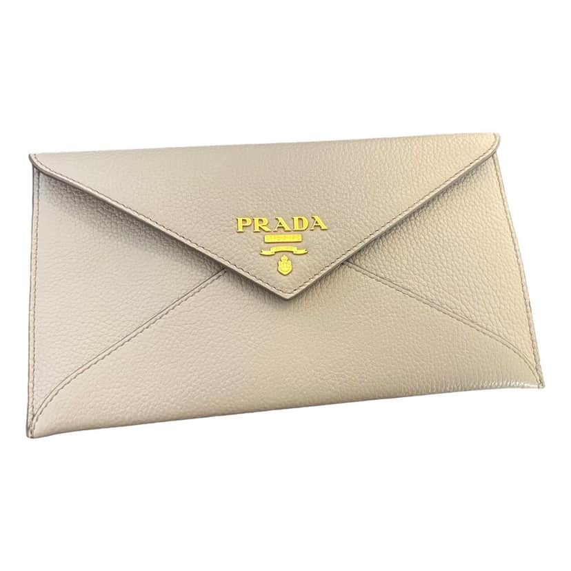 Prada Prada Grey Vitello Grain Leather Long Envelope Wallet Grey Leather Never worn - Front View