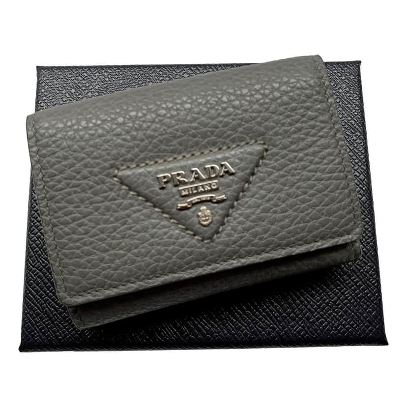 Prada Prada Marmo Marble Grey Vitello Daino Leather Silver Logo Trifold Wallet Other Leather Never worn - Front View