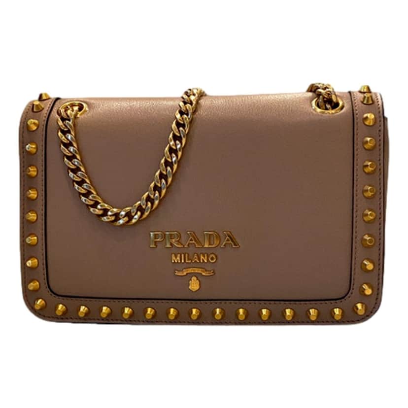 Prada Prada Pattina Glace Calf Leather Cammeo Beige Gold Studded Bag Beige Leather Never worn - Front View