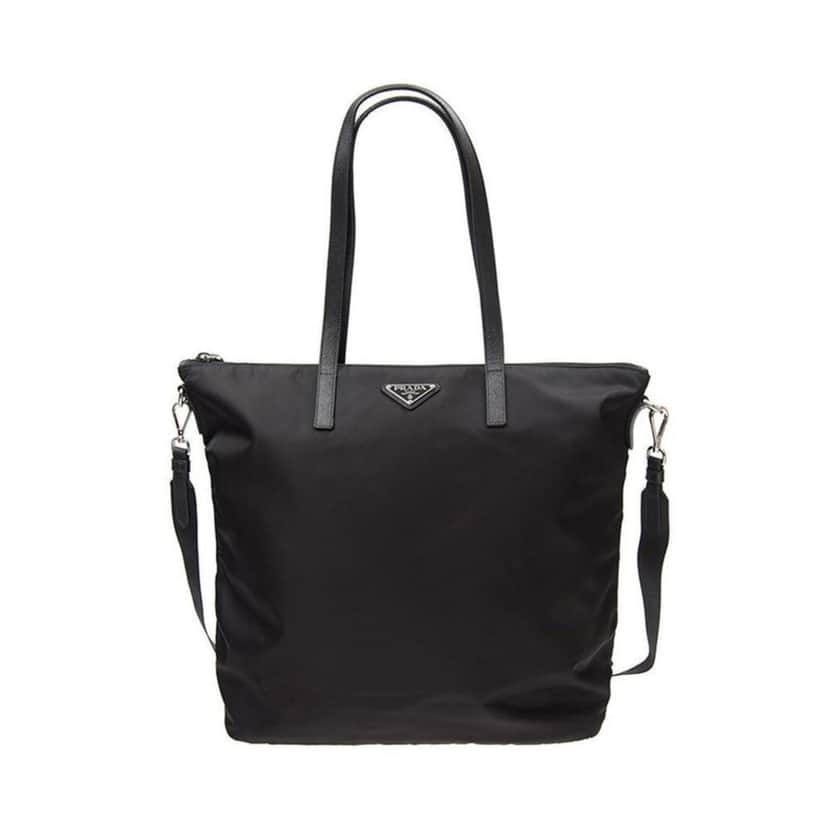 Prada Prada Tessuto Nylon Black Convertible Shopping Tote Black Leather Never worn - Front View