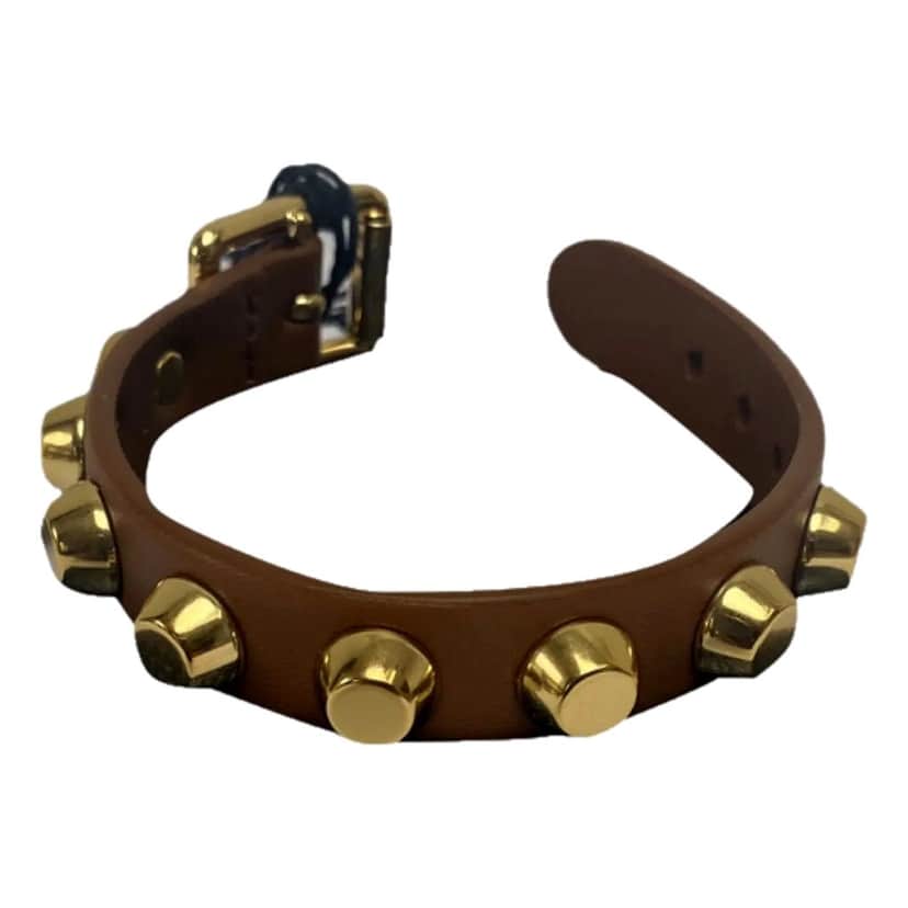 Prada Prada Studded Brown Leather Bracelet Gold Tone Hardware Brown Leather Never worn - Front View