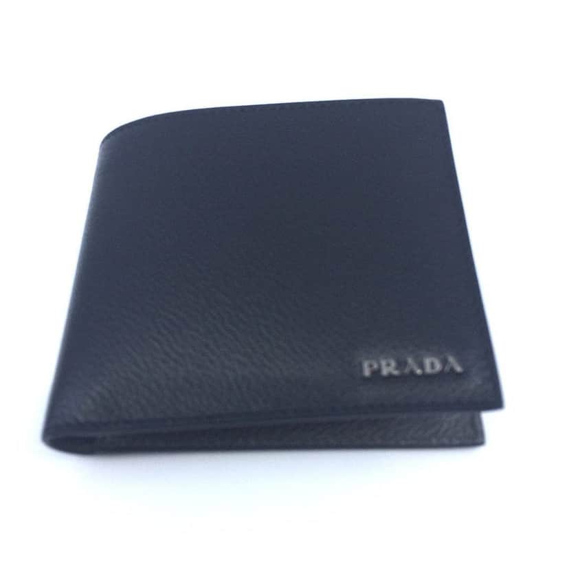 Prada Prada Mens Wallet Black Gray Vitello Micro Grain Leather Bifold Black Leather Never worn - Front View