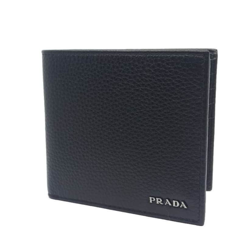 Prada Prada Mens Bifold Nero Black Vitello Grain Leather Wallet Black Leather Never worn - Front View