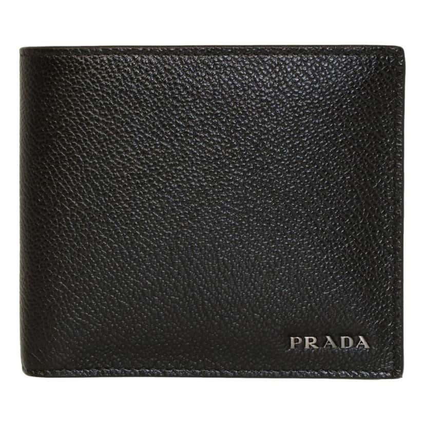 Prada Prada Black Vitello Micro Grain Leather Bifold Wallet Black Leather Never worn - Front View