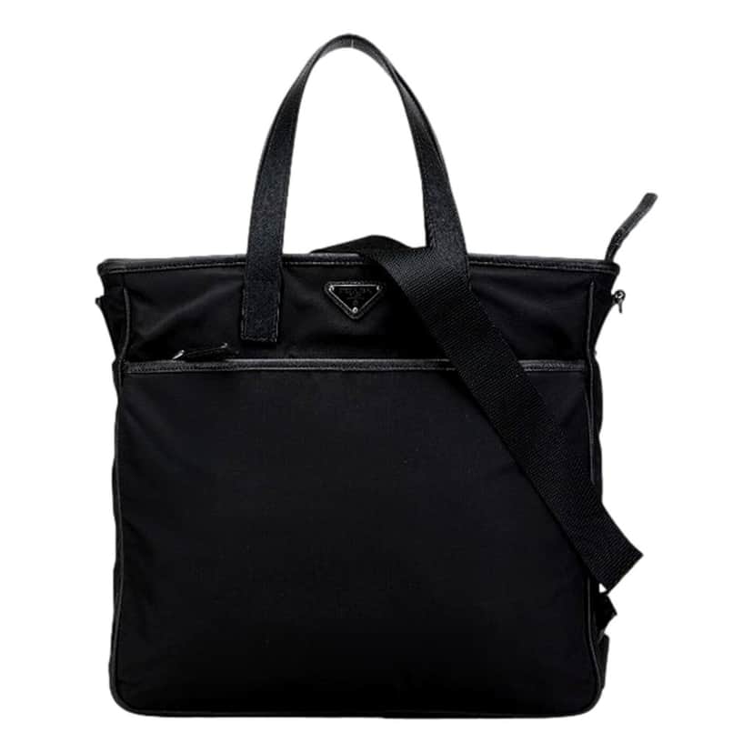 Prada Prada Re-Nylon Black Nylon and Saffiano Large Crossbody Tote Bag Black Good condition - Front View