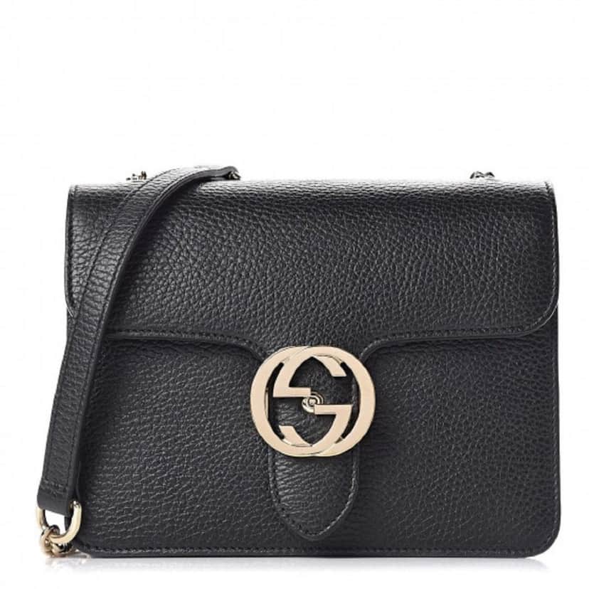 Gucci Gucci Black Icon GG Interlocking Small Crossbody Bag Black Leather Good condition - Front View