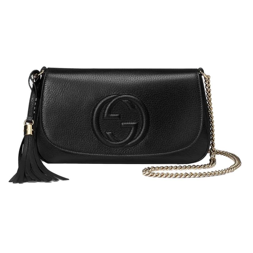 Gucci Gucci Soho Disco GG Black Calf Leather Tassel Chain Crossbody Bag Black Leather Never worn - Front View