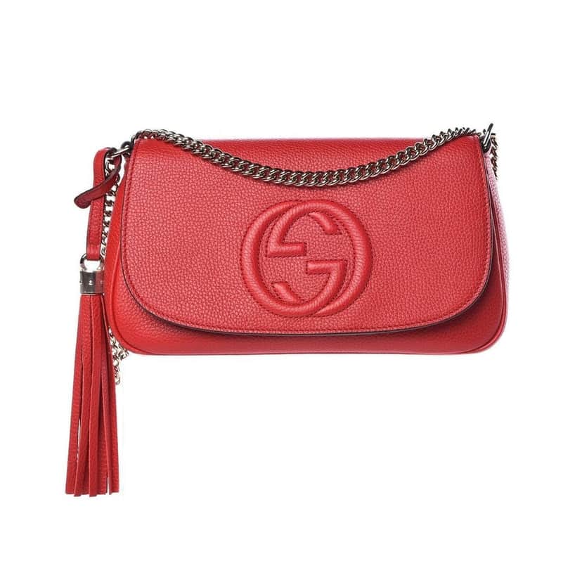 Gucci Gucci Soho Disco GG Tassel Chain Crossbody Flap Leather Bag Red Red Leather Never worn - Front View