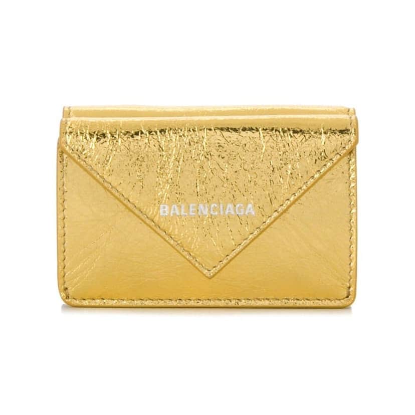 Balenciaga Balenciaga Papier Mini Trifold Wallet Metallic Gold Lambskin Leather Yellow Leather Never worn - Front View