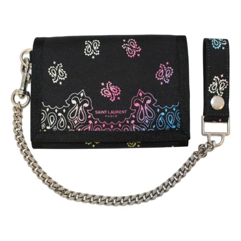 Saint Laurent Saint Laurent Black Nylon Chain Trifold Wallet Black Good condition - Front View