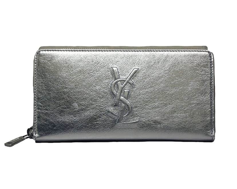 Saint Laurent Yves Saint Laurent Wallet YSL Belle du Jour Silver Leather Zip Wallet Silver Leather Never worn - Front View