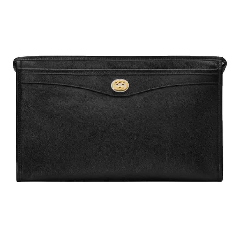 Gucci Gucci Morpheus Black Fluffy Calf Leather Cosmetic Pouch Bag Black Leather Good condition - Front View