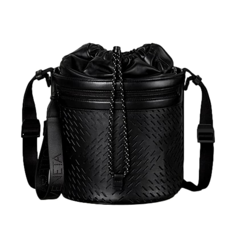 Bottega Veneta Bottega Veneta Perforated Black Nappa Leather Drawstring Bucket Crossbody Bag Black Leather Never worn - Front View