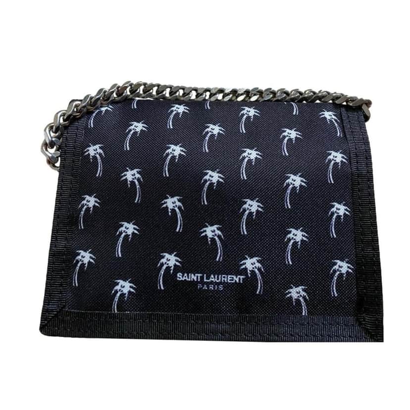 Saint Laurent Saint Laurent Buffalo Palm Tree Black Nylon Chain Trifold Wallet Black Good condition - Front View