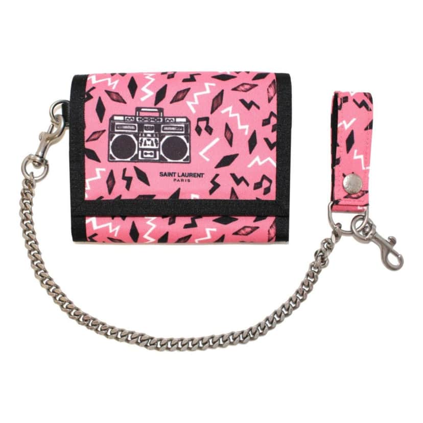 Saint Laurent Saint Laurent Buffalo Pink Nylon Radio Chain Trifold Wallet Pink Good condition - Front View