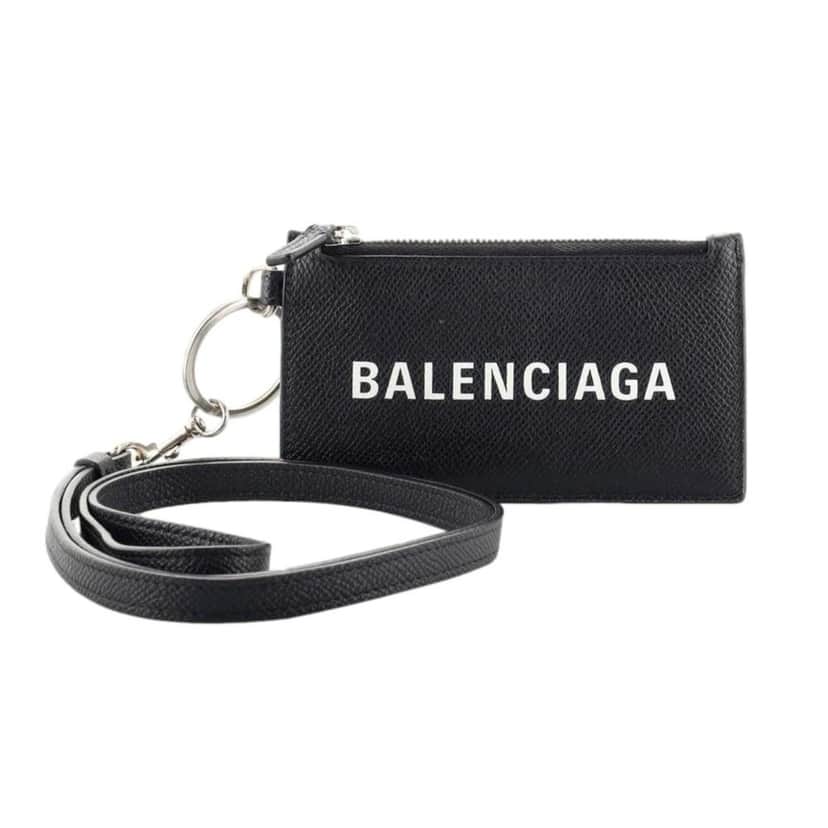 Balenciaga Balenciaga Cash Logo Neck Lanyard Card Holder Wallet Black Leather Black Leather Never worn - Front View