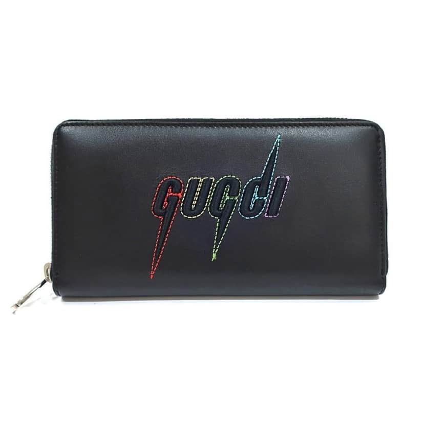 Gucci Gucci Black Leather Rainbow Blade Lightning Logo Long Wallet Black Leather Good condition - Front View