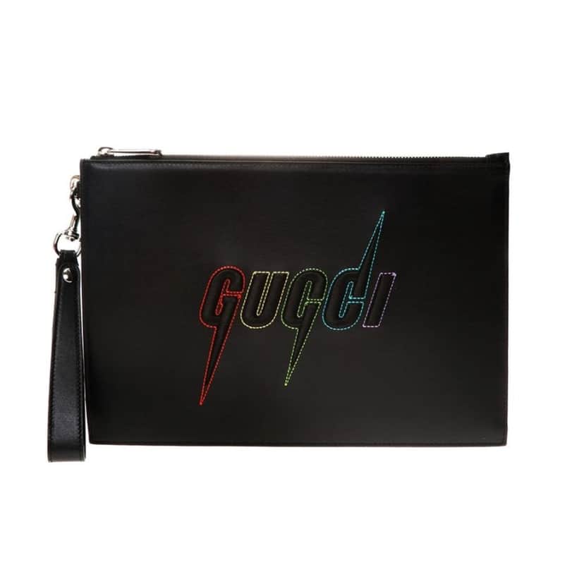 Gucci Gucci Blade Embroidered Black Leather Pouch Wristlet Clutch Bag Black Leather Good condition - Front View