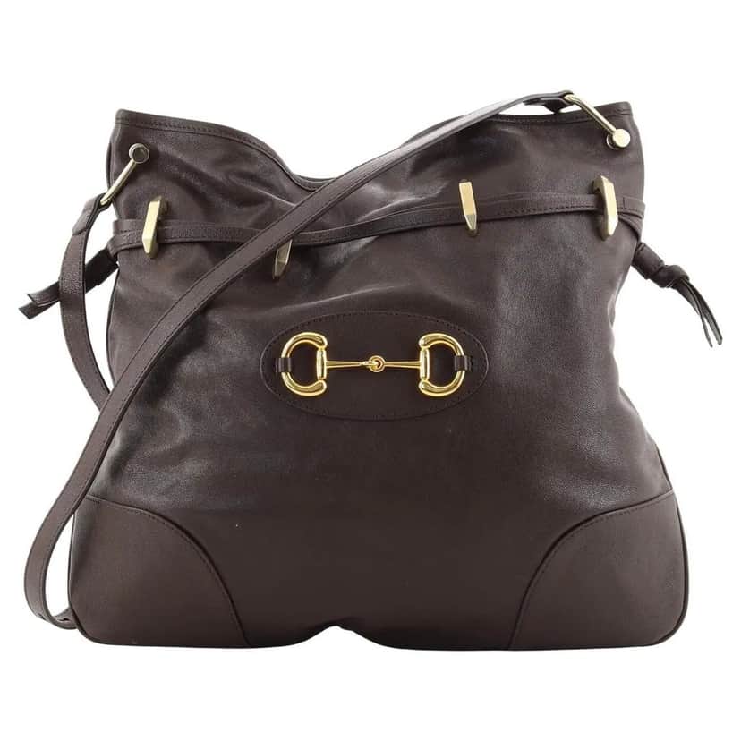 Gucci Gucci 1955 Morsetto Large Leather Horsebit Drawstring Brown Bucket Bag Brown Leather Never worn - Front View