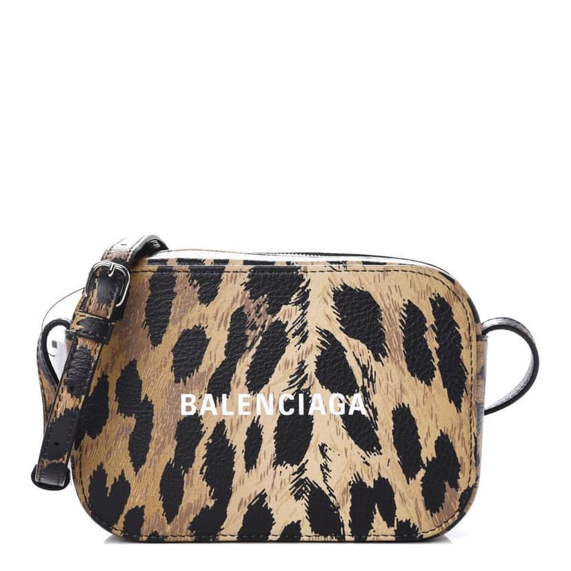 Balenciaga Balenciaga Calfskin Logo Printed Leopard XS Everyday Camera Bag Beige Leather Never worn - Front View
