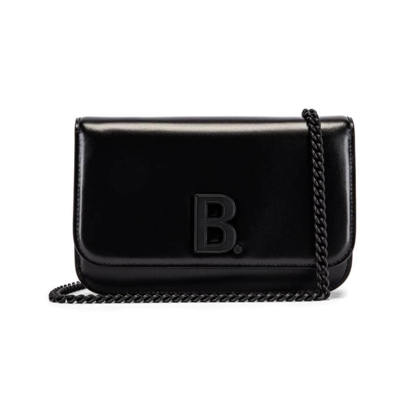 Balenciaga Balenciaga Black Shiny Calfskin Leather Chain Wallet Shoulder Bag Black Leather Never worn - Front View