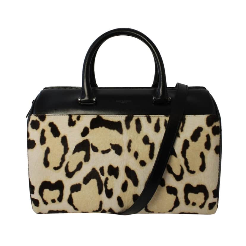 Saint Laurent Saint Laurent 12 Hour Calfskin Leather Pony Hair Duffle Bag Black Leather Good condition - Front View