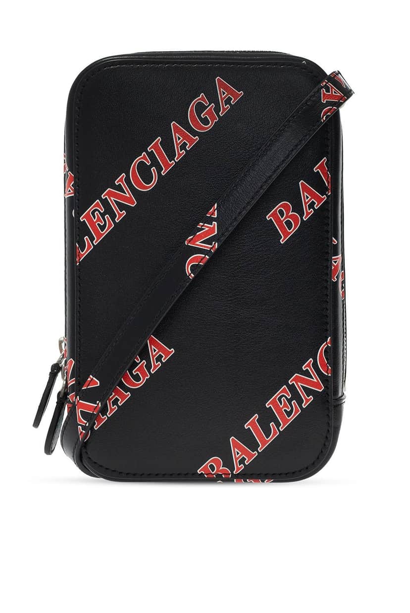 Balenciaga Balenciaga Black Calfskin Leather Sport Print Phone Holder Bag Black Leather Never worn - Front View