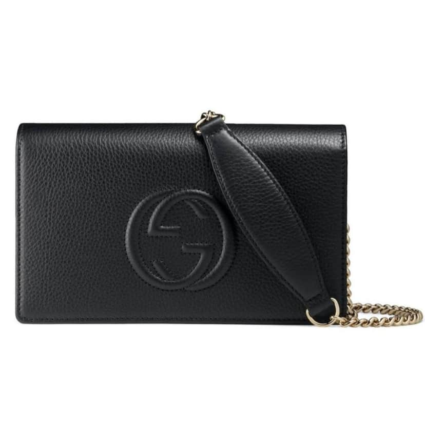 Gucci Gucci Soho Chain Wallet Crossbody Bag Black Leather Interlocking GG Black Leather Good condition - Front View