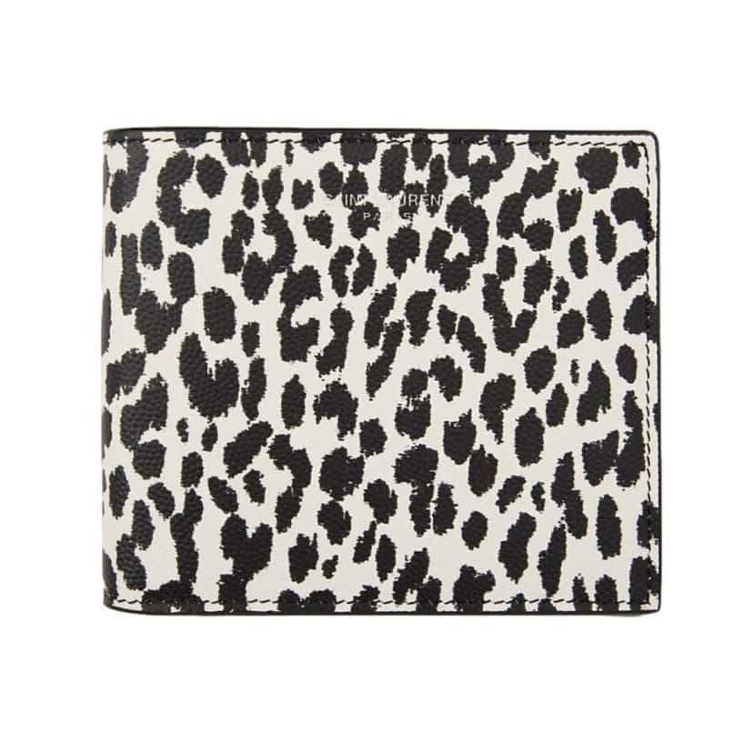 Saint Laurent Saint Laurent BabyCat Leopard Print Black and White Leather Bifold Wallet Black Leather Never worn - Front View