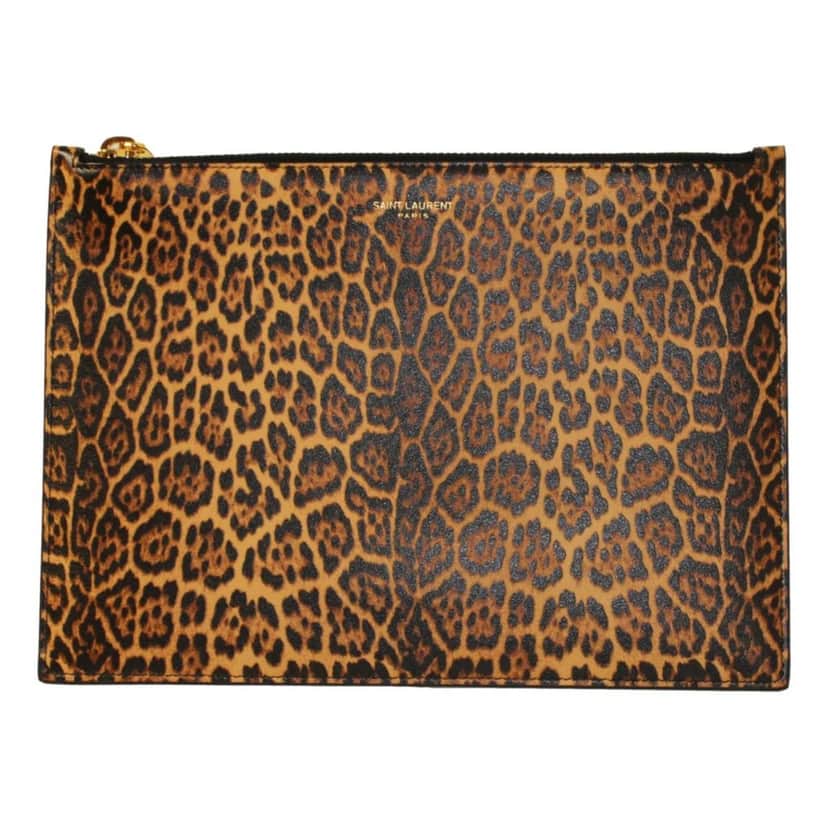 Saint Laurent Saint Laurent Leopard Printed Calfskin Leather Medium Pouch Black Leather Good condition - Front View