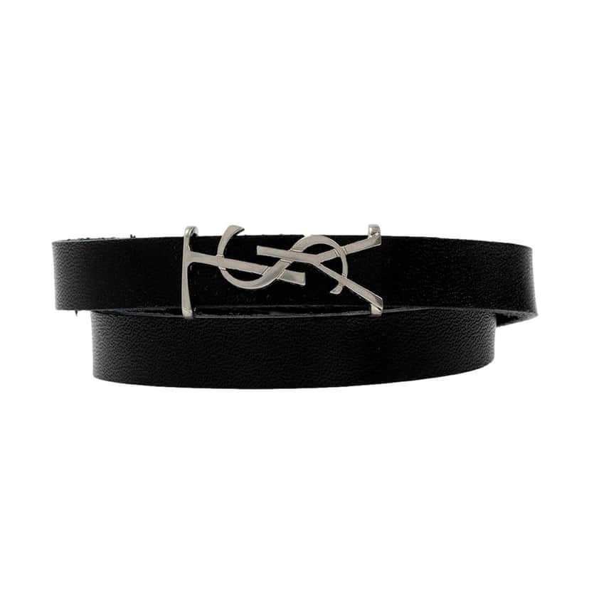 Saint Laurent Saint Laurent Monogram Black Leather Bracelet Black Leather Never worn - Front View