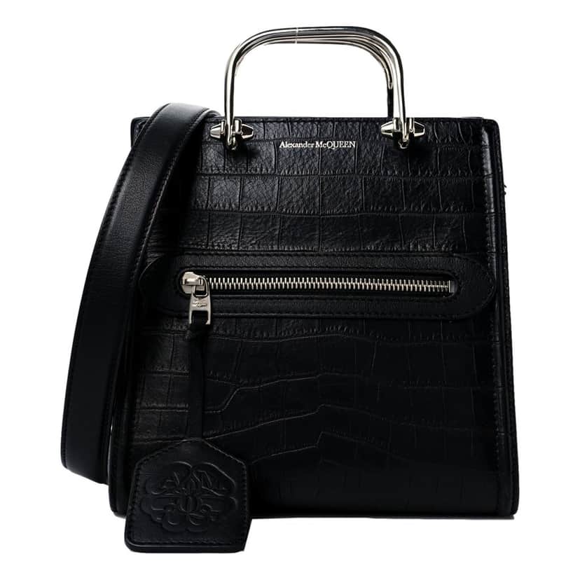 Alexander McQueen Alexander McQueen The Short Story Black Croc Print Leather Satchel Black Leather Never worn - Front View