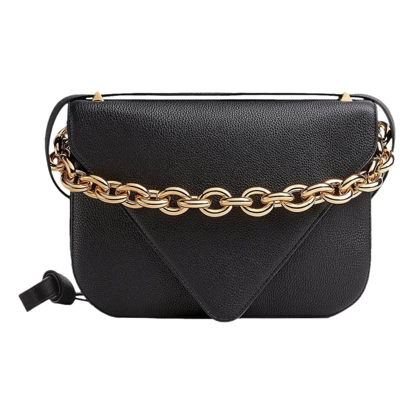 Bottega Veneta Bottega Veneta Mount Medium Envelope Black Leather Shoulder Bag Gold Chain Gold Leather Never worn - Front View