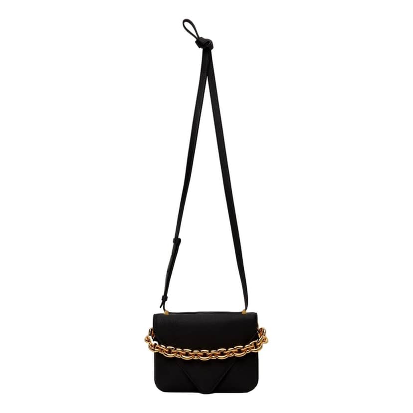 Bottega Veneta Bottega Veneta Calfskin Mount Envelope Crossbody Bag Black and Gold Black Leather Never worn - Front View